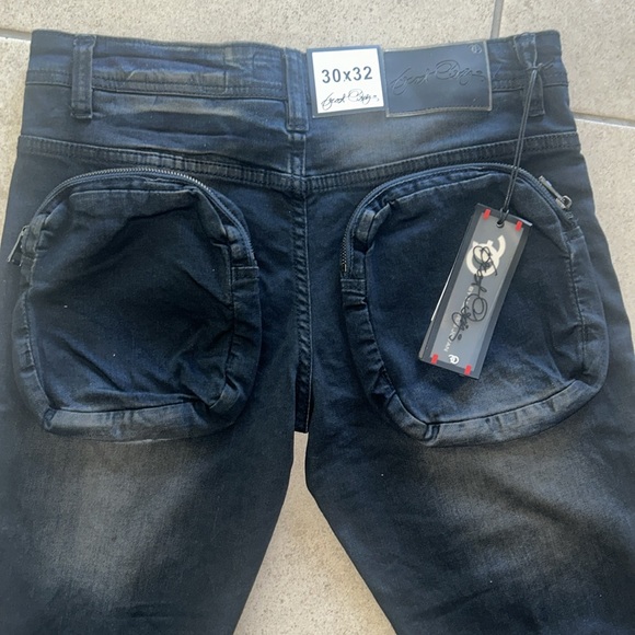 Dark Vintage Wash Men Stylish Jeans/w Big Zip Back Pockets - Picture 4 of 4